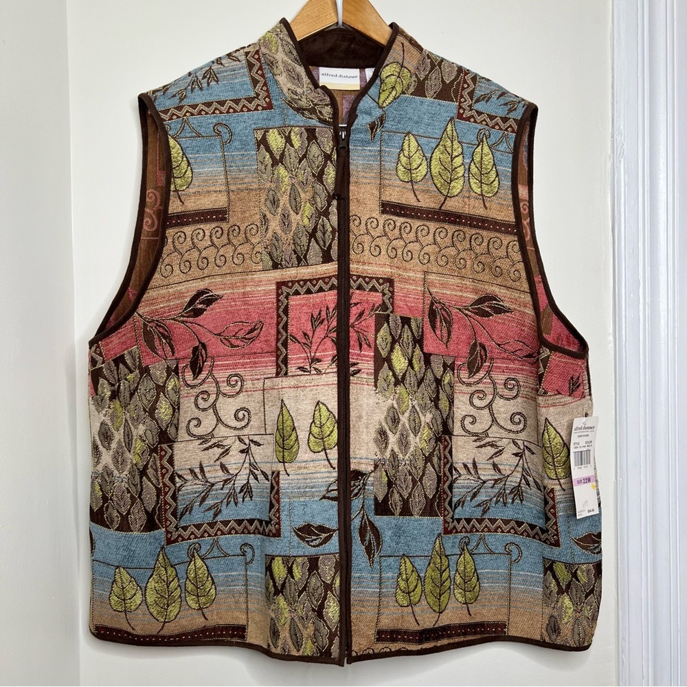 Alfred Dunner Multicolor Tapestry Zip Up Vest Women’s Size 22W Fall Botanical